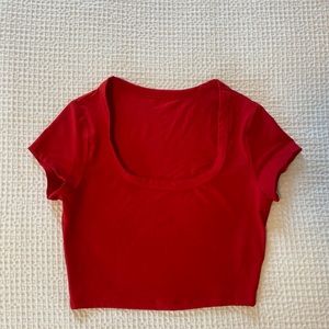 Red Scoop Neck Cropped Tee